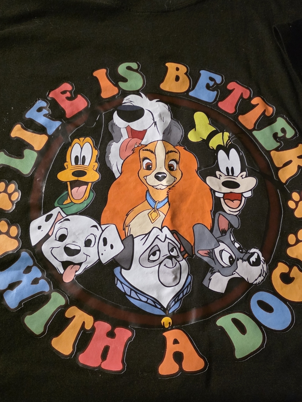 Bundle Disney Black Dog Graphic Tee with Colorful Cartoon Pups Oven Mits
